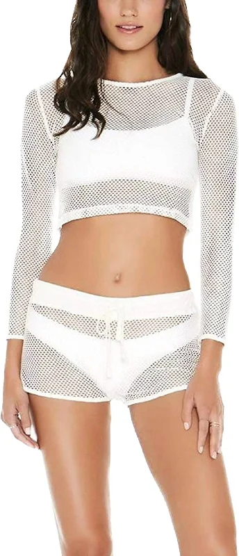 Modern Women's Outfit Low Rise Seamless Fit Bottom Runner Short Mesh Bottom In White