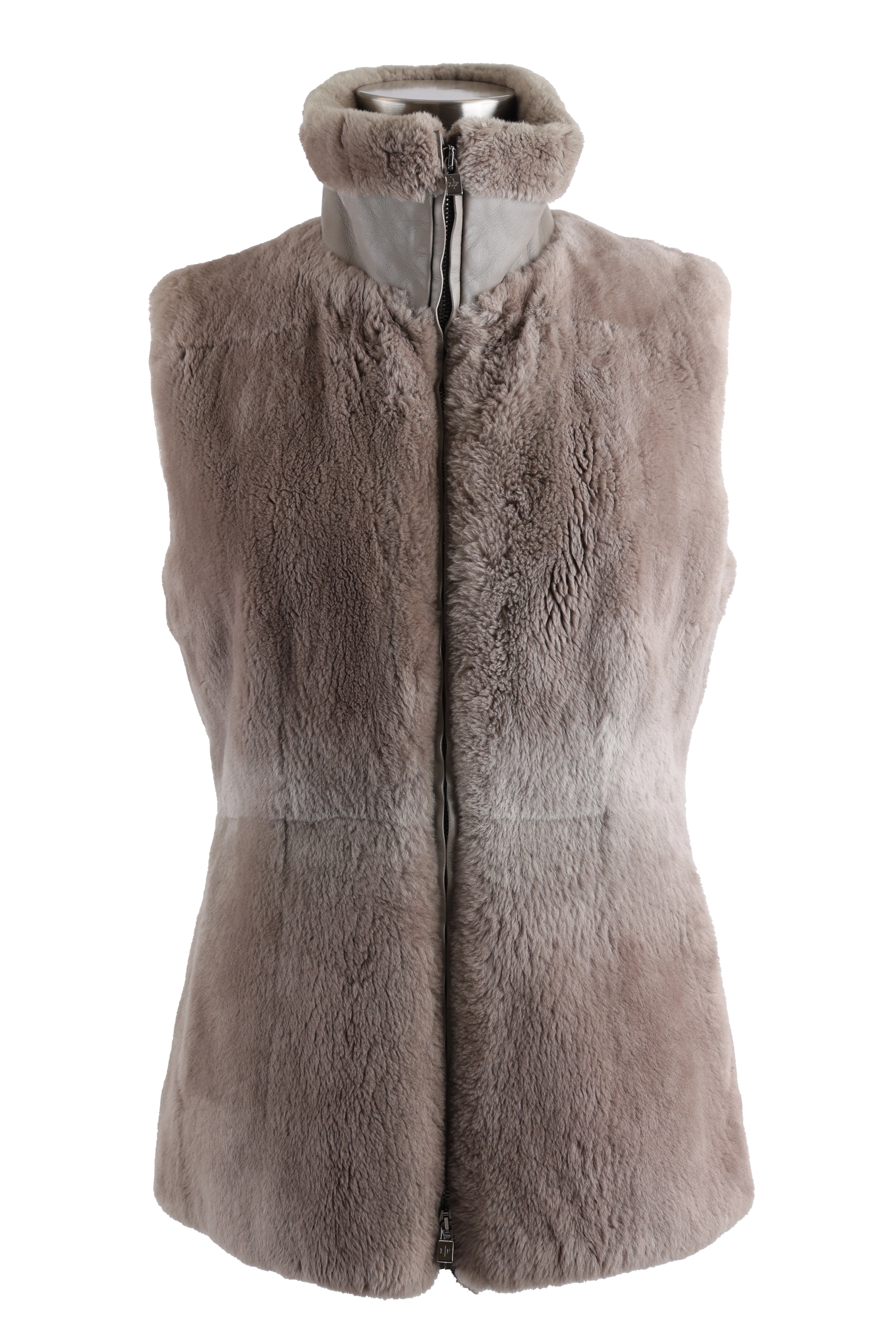 Women's Street Style Casual Wear Nutria Fur Vest W/ Leather Trim