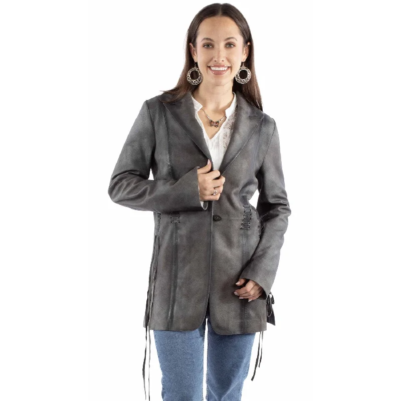 Women's Holiday Clothing Scully Womens Classic Long Length Vintage Grey Leather Leather Jacket