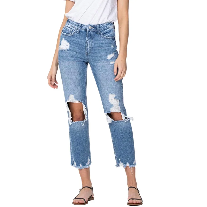 Bundle Offer Let Go High Rise Tattered Straight Leg Jean In Medium Wash