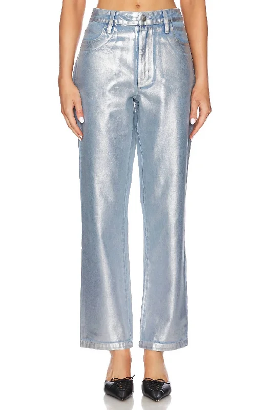 Women's Sporty Chic Clothes Icon Straight Jean In Silver Coated Denim