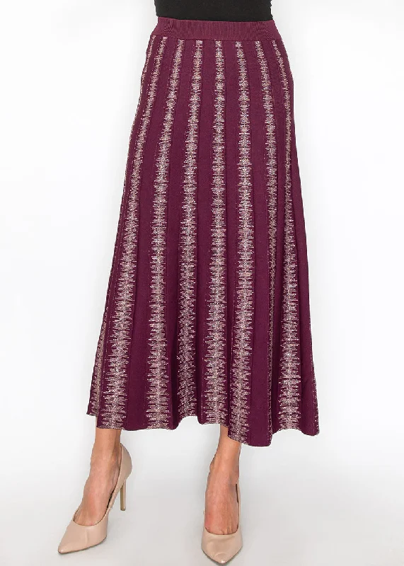 Women's Trendy Outfit Burgundy Skirt with Metallic Stripe Details