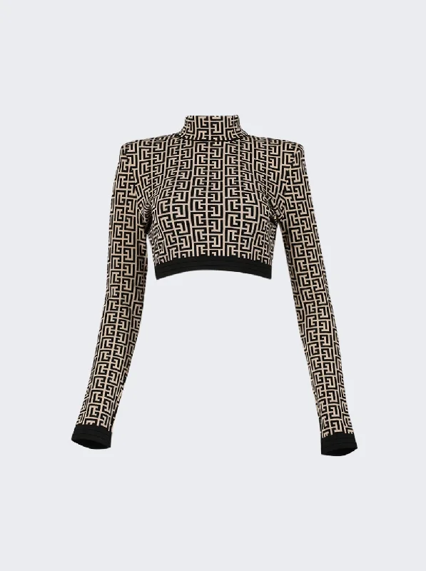 Formal Attire For Women Balmain Monogram High Neck Cropped Pullover Black