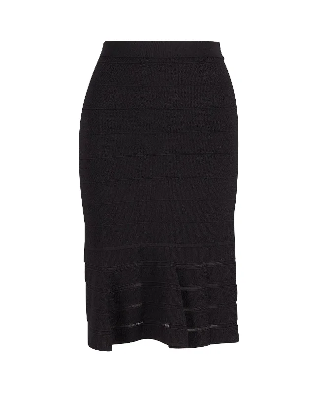 Women's Stylish Vacation Attire Sandro Paris Flared Hem Pencil Skirt in Black Viscose