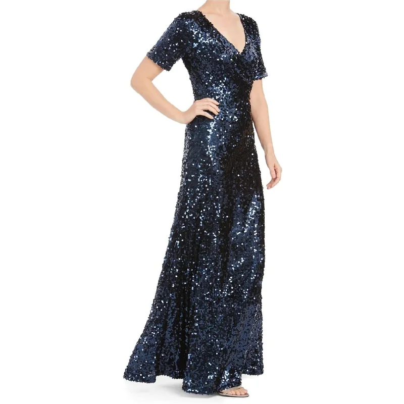 Comfortable Women's Apparel Calvin Klein Womens Sequin Surplice Gown Dress, Blue, 8