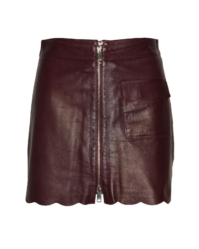 Shop Ladies Clothes Max & Co Scallop Hem Skirt in Burgundy Leather