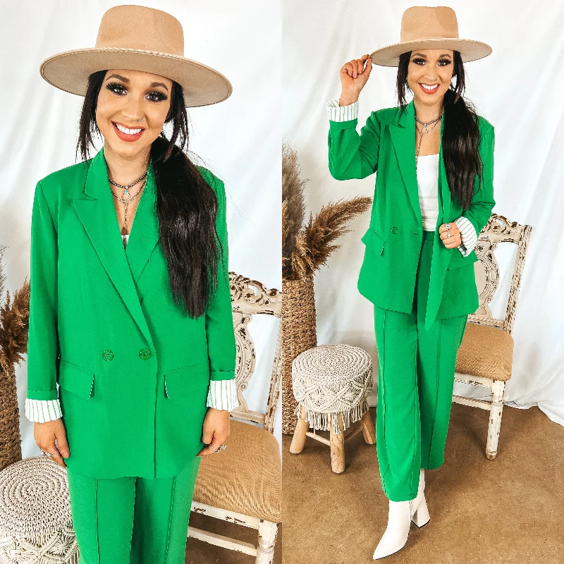 Women's Tops And Clothing Bossy Business Double Button Blazer with Pockets in Green