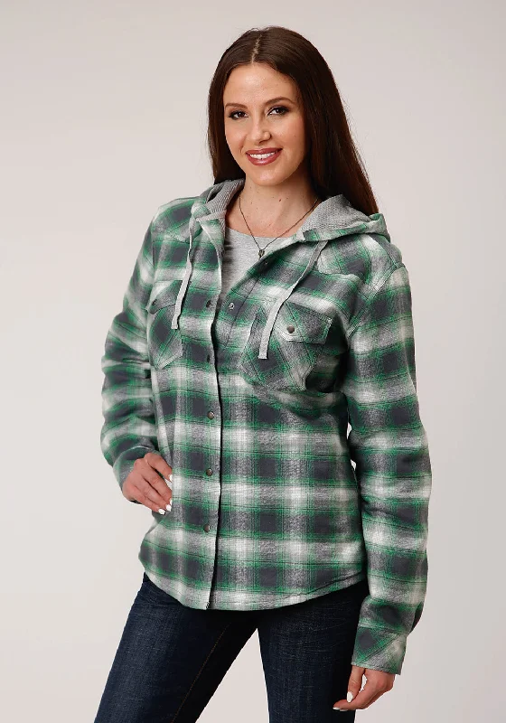 Women's Athletic Clothes Roper Womens Green/White 100% Cotton Reversible Hooded Jacket