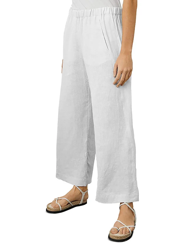 Summer Sale Womens Woven Linen Cropped Pants