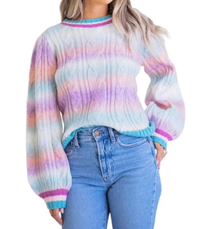 Women's Active Garments For Workouts Cable Yarn Sweater In Multi Color