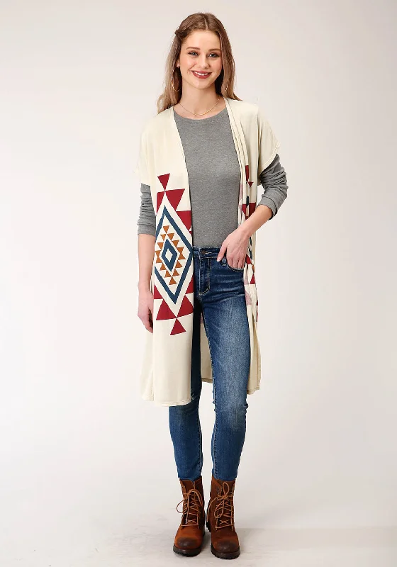 Affordable Women's Clothes Roper Womens Cream Polyester Aztec Sweater Cardigan