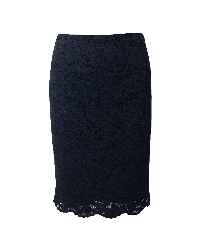 Women's Chic Outerwear Attire Sandro Paris Lace Pencil Skirt in Black Cotton