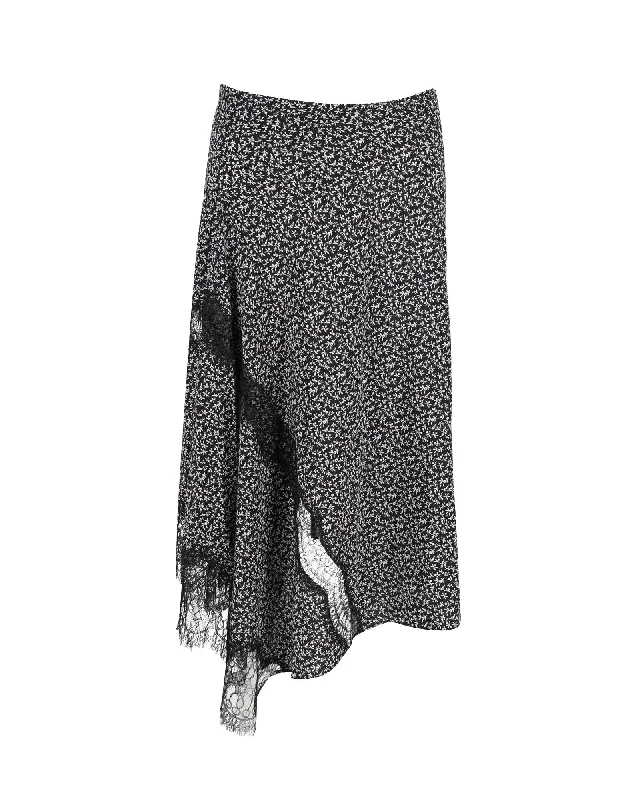 Everyday Women's Fashion Trends Joseph Lace-Trimmed Floral Midi Skirt in Black Silk