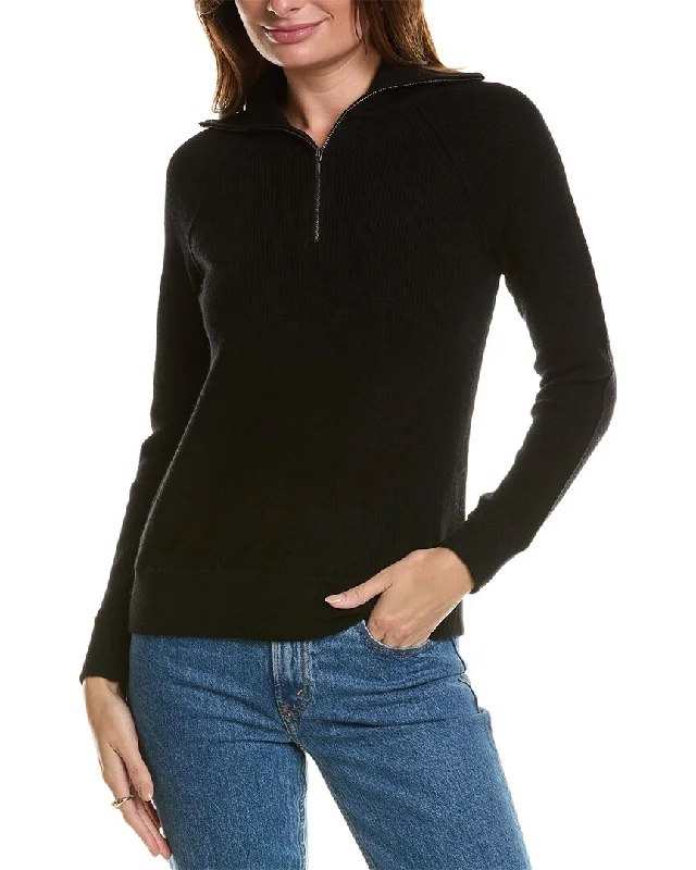 Women's Holiday Clothes Forte Cashmere Rib Mock Neck Wool & Cashmere-Blend 1/2-Zip Sweater