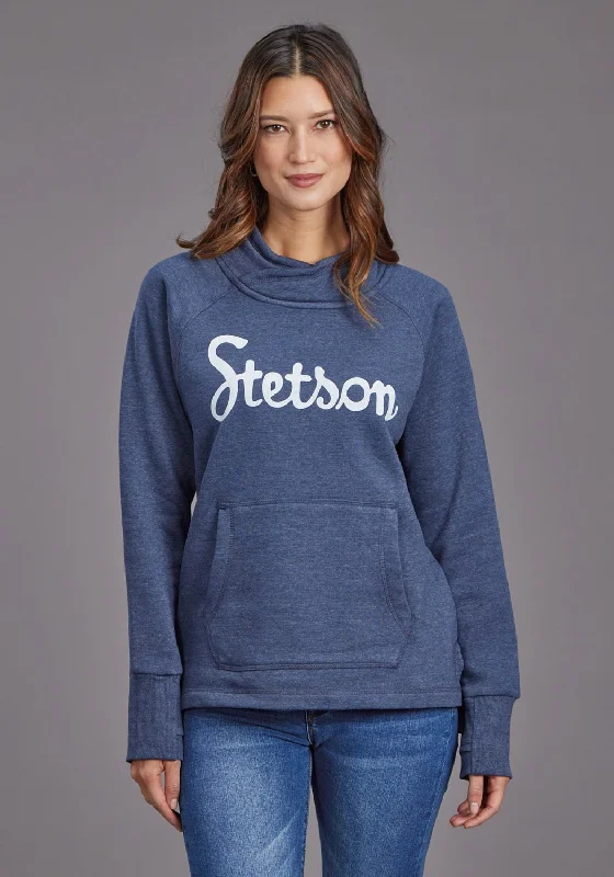 Exclusive Online Sale Stetson Womens Script Logo Blue Cotton Blend Sweatshirt