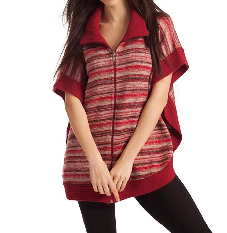 Women's Party Outfit Penelope Zip-Up Poncho In Red Multi