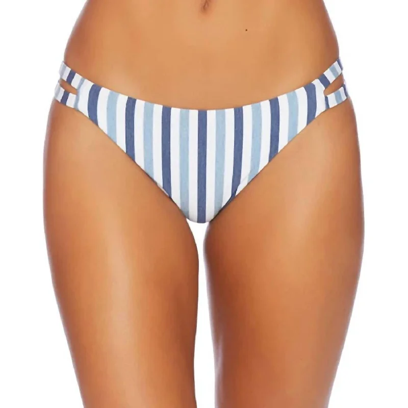 Women's Vacation Clothes Tie Dye Stripe Double Strap Bikini Bottom In Blue