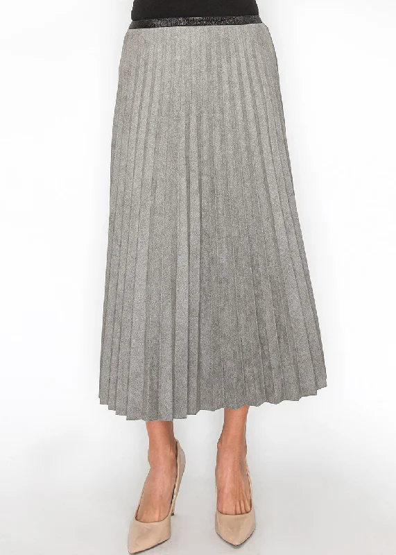 Women's Professional Outfit Gray Suede Pleated A-Line Skirt