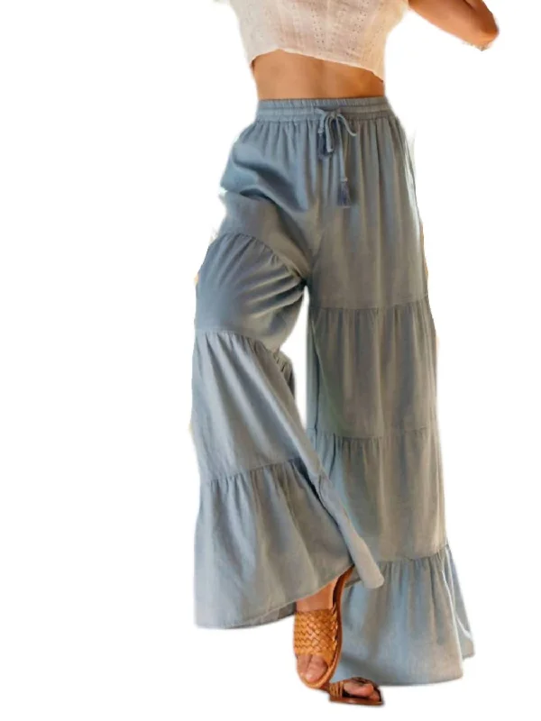 Women's Occasion Wear Apparel High Waist Boho Flair Denim Pants In Light Blue