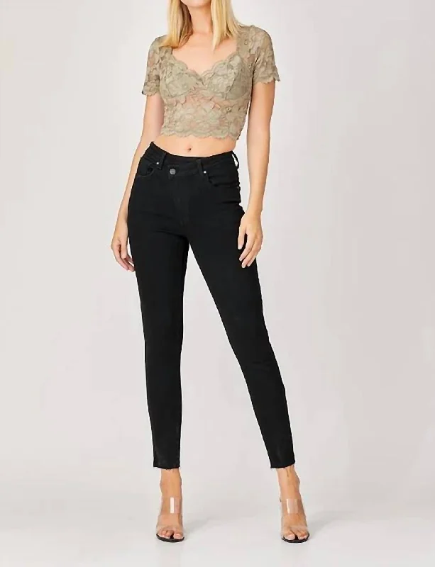 Affordable Fashion Clothing For Women High Rise Crossover Skinny Jeans In Black