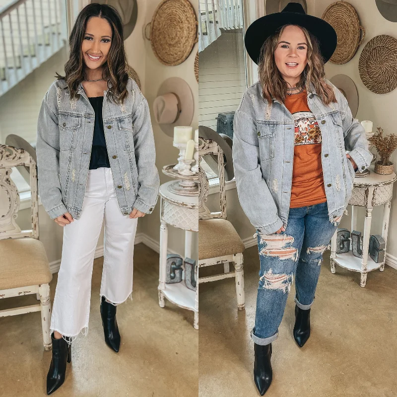 Casual Fashion Trends for Women Covered in Love Oversized Distressed Denim Jacket in Light Wash