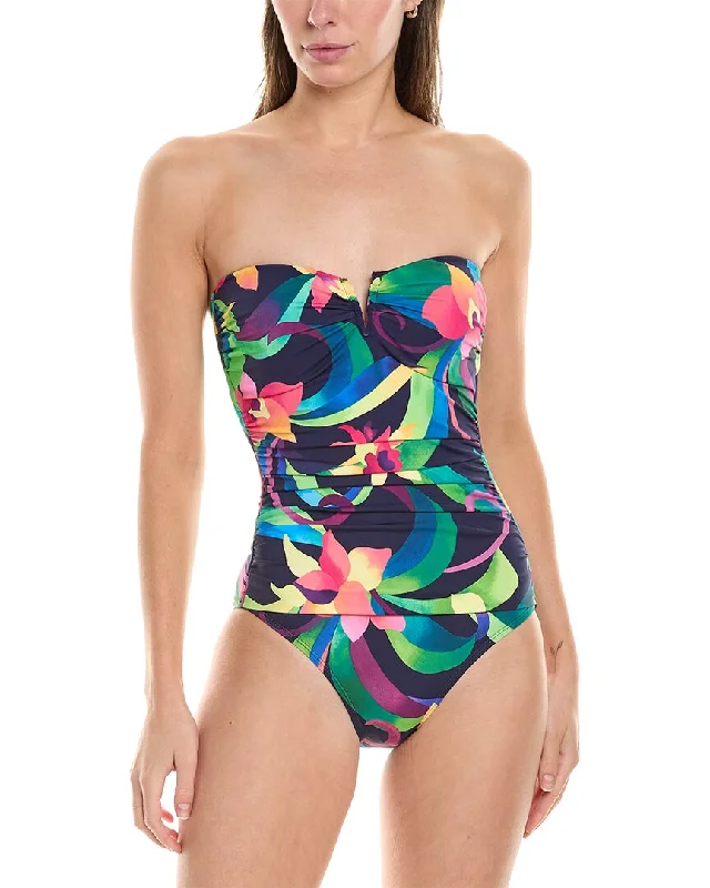 Women Clothes Tommy Bahama Tropical Blooms V-Front Bandeau One-Piece