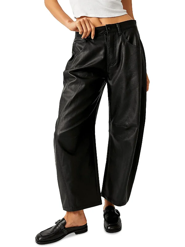 Tailored Clothing For Women Lucky You Womens Faux Leather Tapered Wide Leg Pants