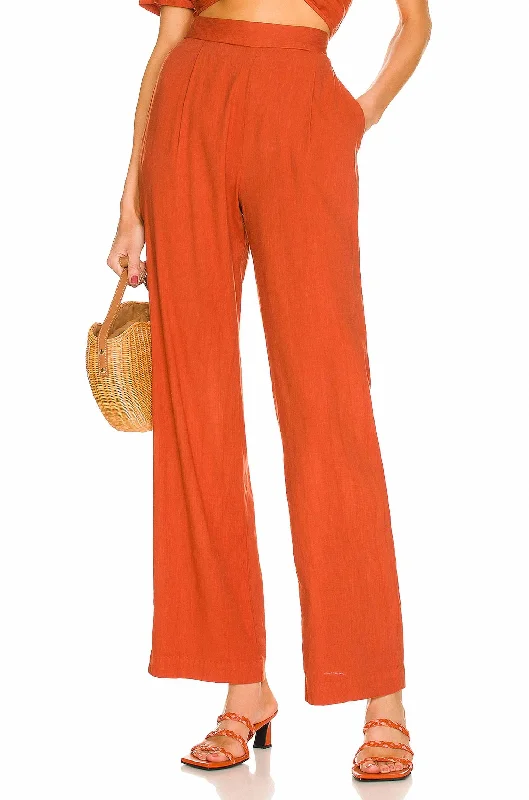 Best Clearance Sales Right Now Linen Pleat Pant In Faded Rust