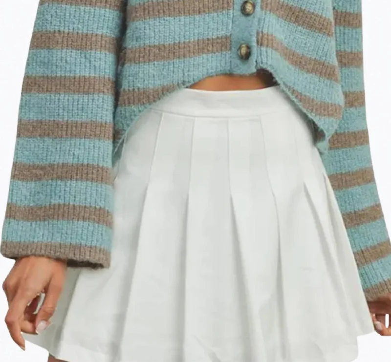 Elegant Women's Clothing Cropped High-Low Striped Cardigan In Sky Blue/grey