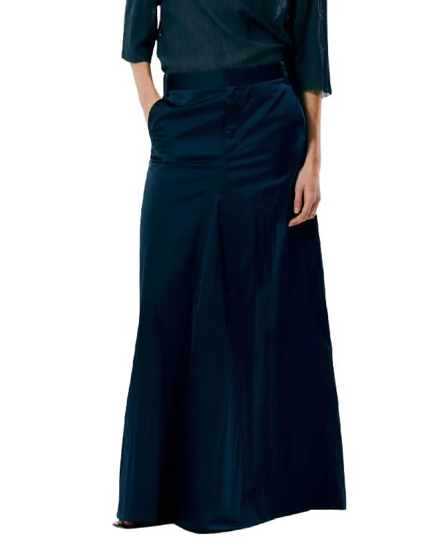 Women's Fashion Clothes Luxe Eco Satin Godet Maxi Skirt In Navy