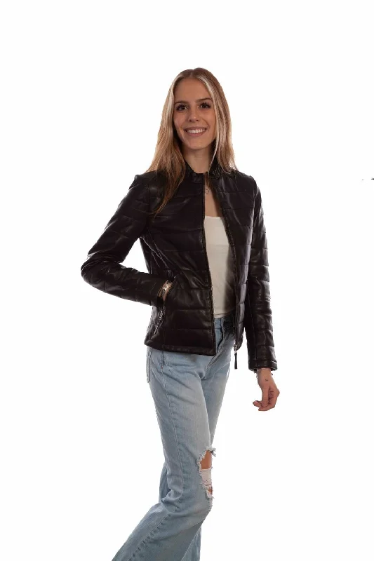 Clothing Woman Scully Womens Zip Front Ribbed Black Lamb Leather Leather Jacket