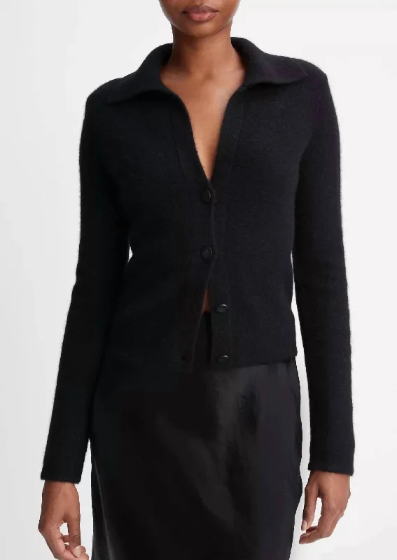 Women's Professional Attire Polo Button Cardigan In Black