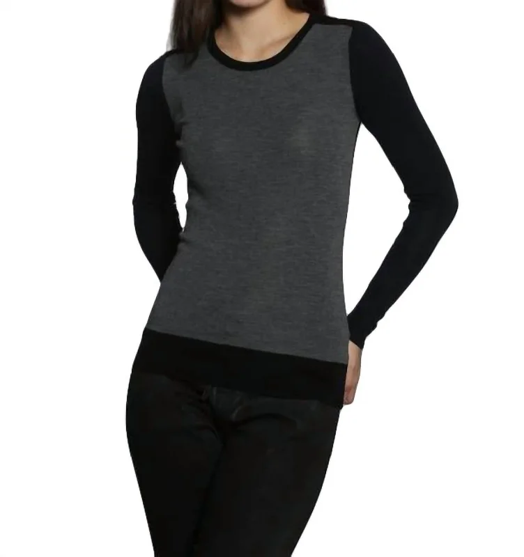 Women's Night-Out Outfit Skinny Rib Crew Pullover In Grey/navy