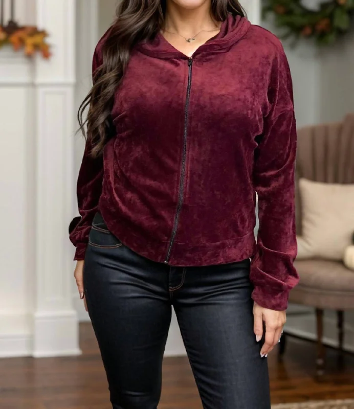 Women's Resort Attire Day And Night Hooded Zip Up Jacket In Wine