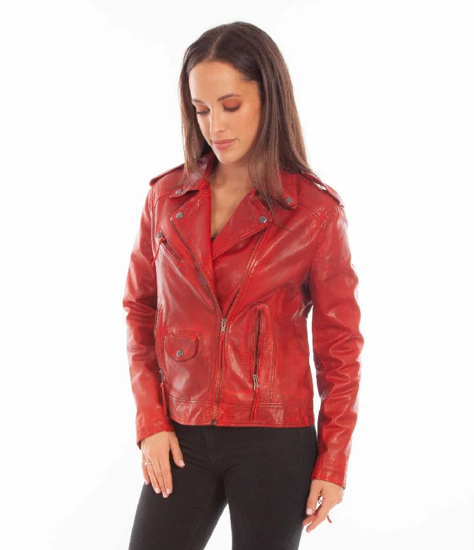 Women's Fashion Clothing Scully Womens Motorcycle Zip Vintage Red Leather Leather Jacket