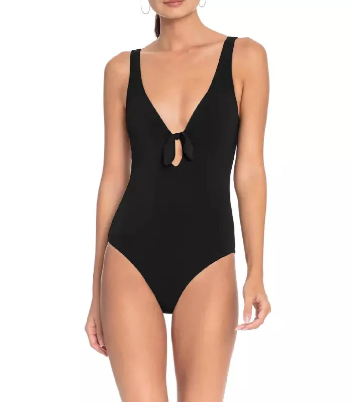 Classic Women's Clothing Styles Ava Tie Front One-Piece Swimsuit In Black