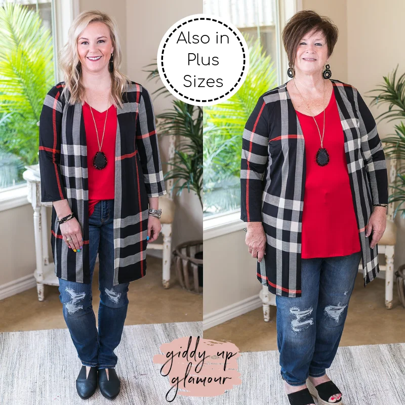 Women's Outerwear Attire Last Chance Size Small & Medium | All Eyes On You Large Plaid Cardigan in Black