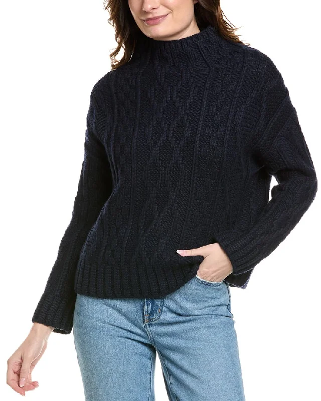 Women's Office Clothing Vince Textured Cable Funnel Wool-Blend Sweater