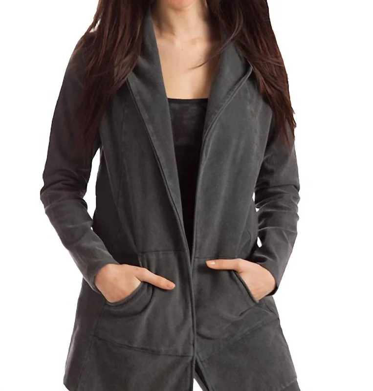 Women's Athletic Outfit Monica Hooded Draped Cardigan In Charcoal