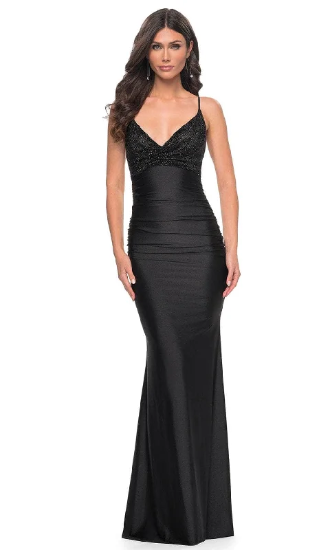 Women's Clothing Stores La Femme 32319 - Rhinestone V-Neck Prom Gown