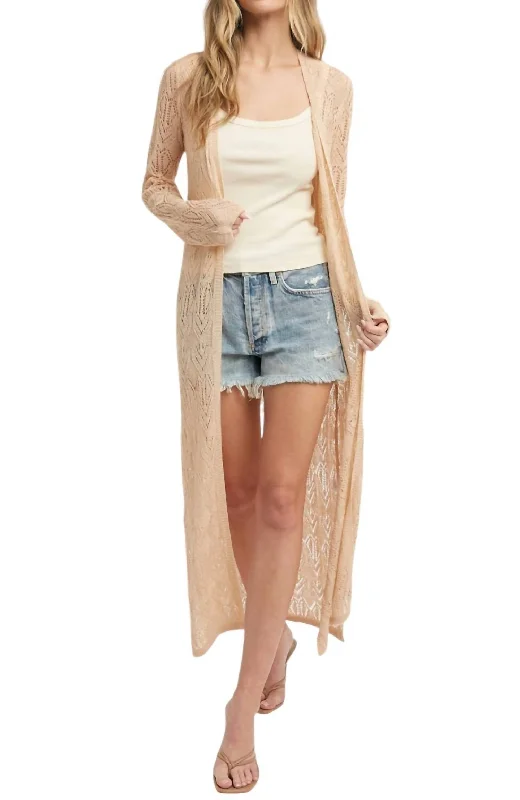 Women's Clothing Pointelle Knit Duster In Beige