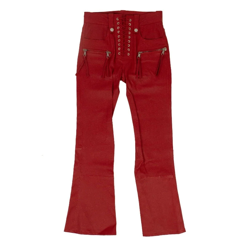 Modern Women's Clothes Unravel Project Leather Cropped Plonge Lace-Up Pants - Red