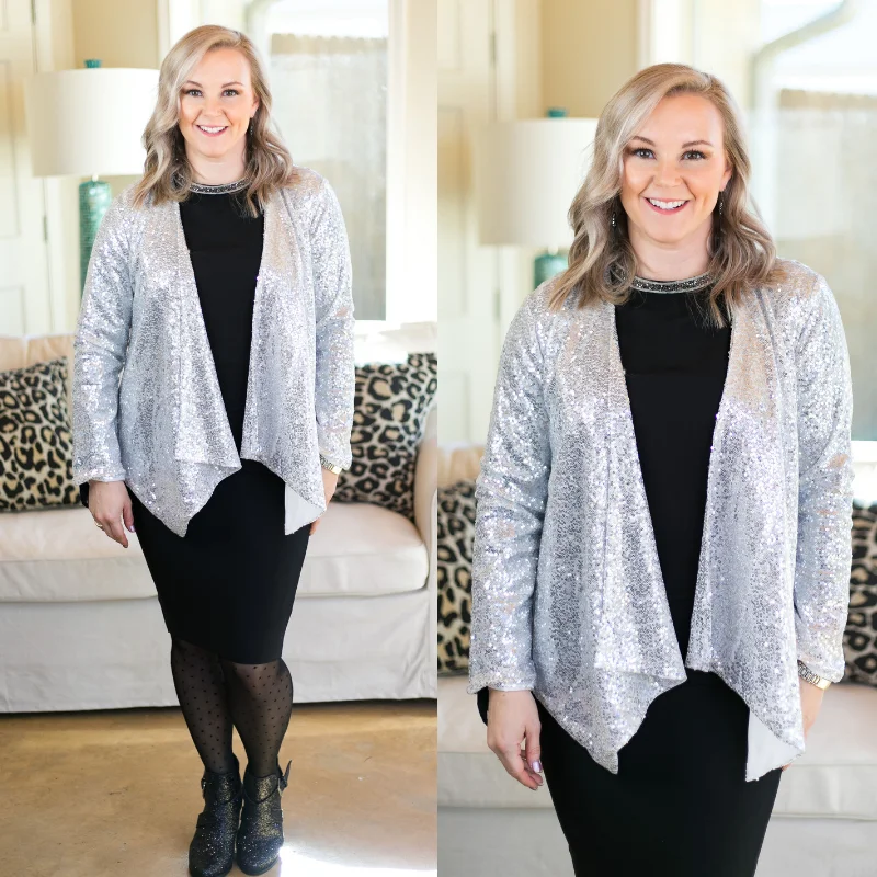 Women's Everyday Attire Glam Slam Sequin Blazer Jacket in Silver