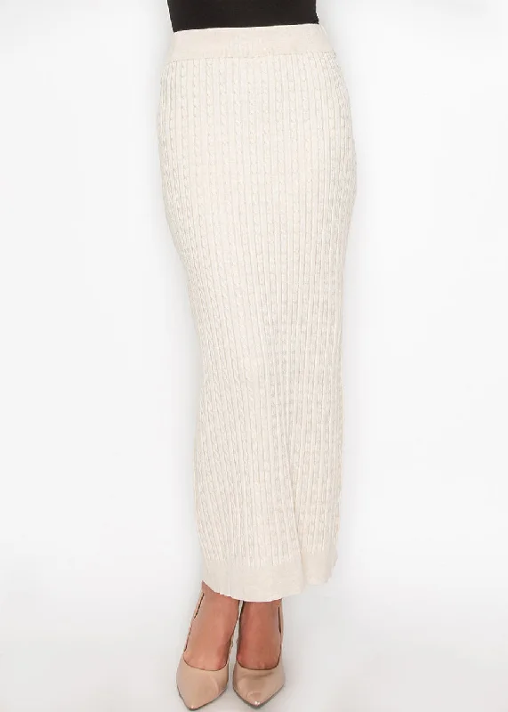 Women's Casual Wear Outfit Cable Knit Cream Maxi Skirt