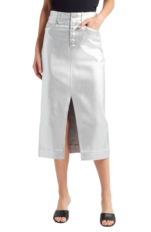 Casual Attire For Women Meadow Midi Skirt In Platinum Silver Coating