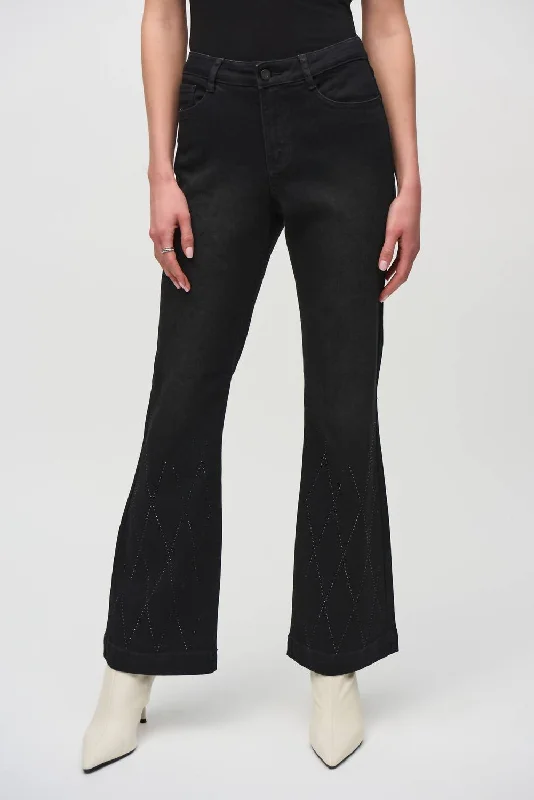 Clearance Sale Online Classic Flared Denim Pants With Rhinestone Detail In Black