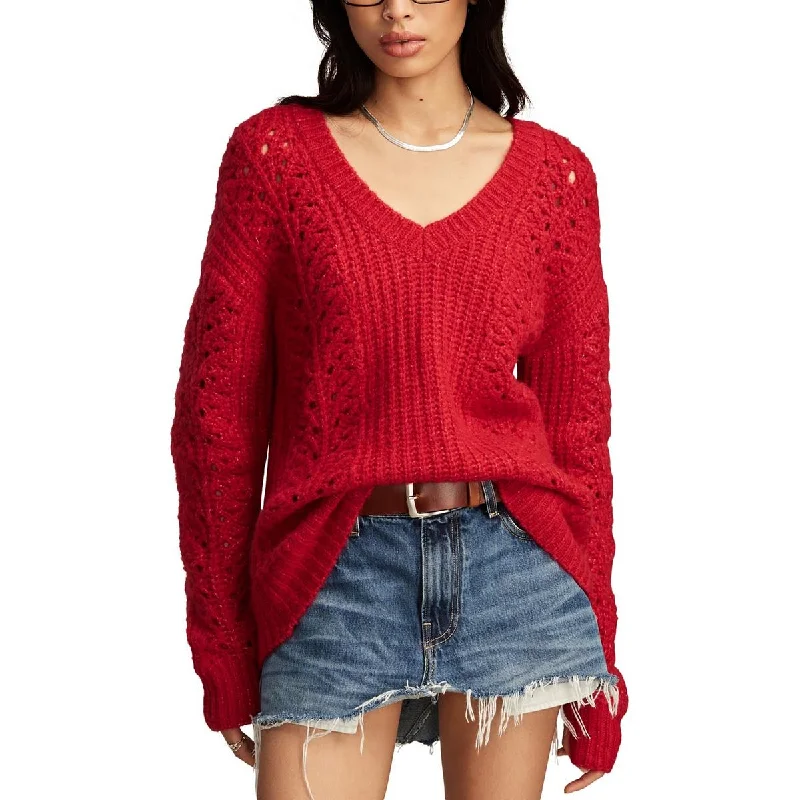 Women's Active Clothing Womens Crochet Cable Knit V-Neck Sweater