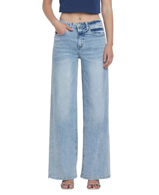 Casual Clothing For Women High Rise Wid Leg Denim Jeans In Glacier Tides