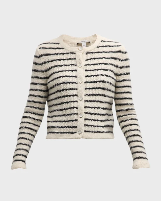 Flash Discount Striped Cable-Knit Sequined Cashmere Jacket