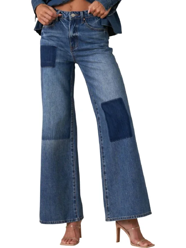 Sale Clothes Online Relaxed Wide Leg Patchwork Jeans In Blue